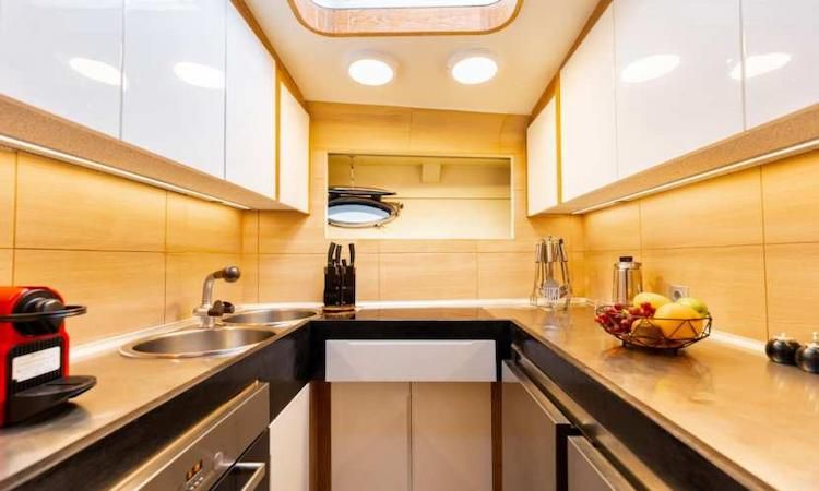 high-speed motor yacht kitchen, luxury yacht cuisine, Athens yachts